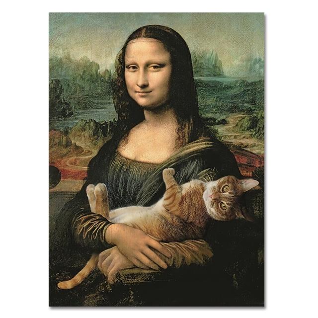 Mona Lisa and Cute Cats, a Funny Canvas Painting, Prints, Poster, Classical Famous Painting, Wall Painting, Home Decor In the Living Room, Gift