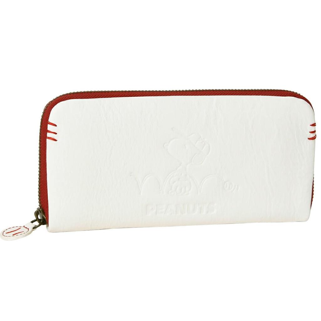 Snoopy 73036 Embossed Long Wallet Round Zipper Closure White [Peanuts] Women's