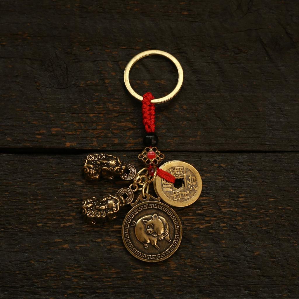 Бренд Zodiac Blessing, Двойной Пиксиу, Брелок на Красном Шнурке, Подвеска, Подвеска для Ключей Автомобиля, Аксессуары, Латунь