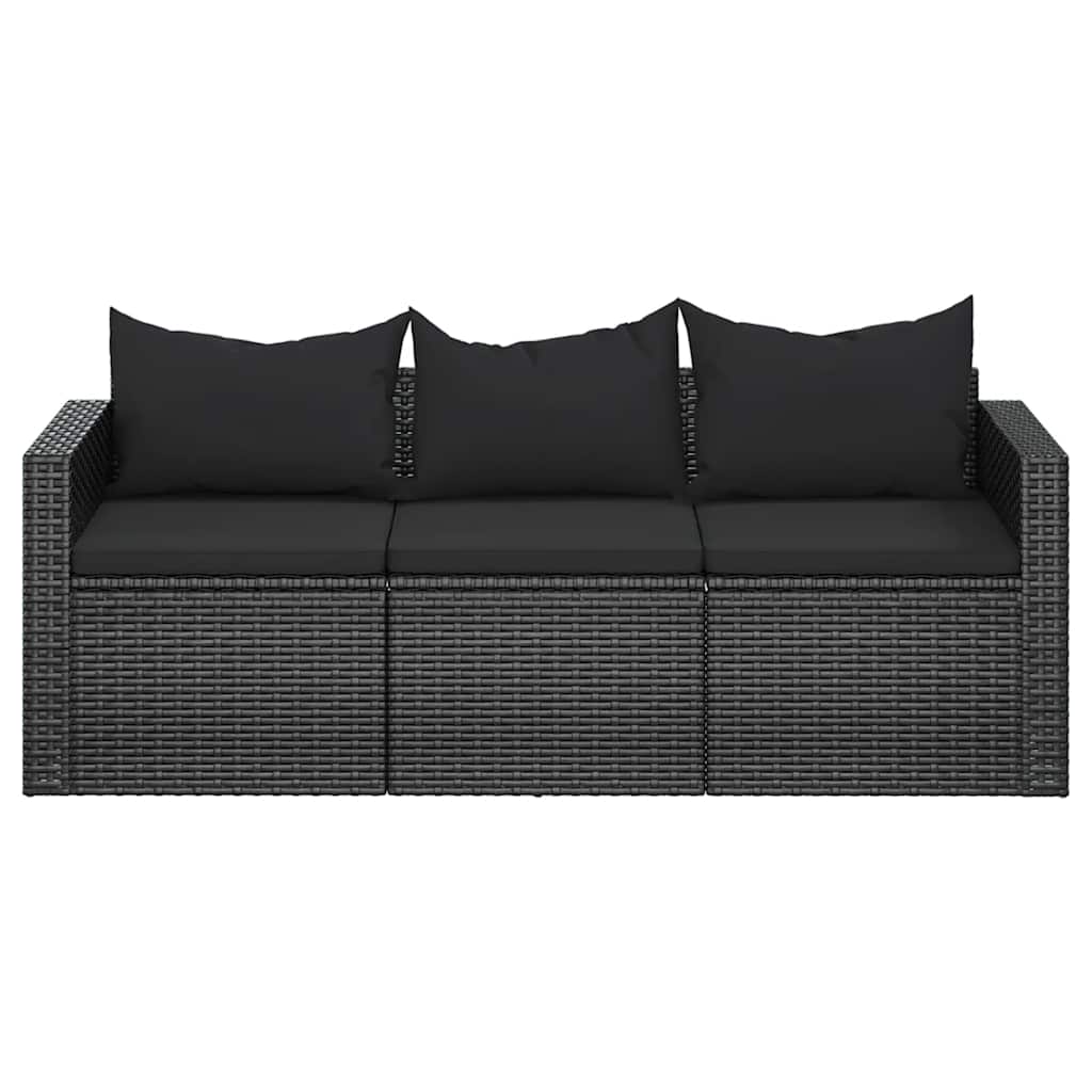Vidaxl 3-Osobowa Sofa Ogrodowa Z Poduszkami, Czarna, Polirattan