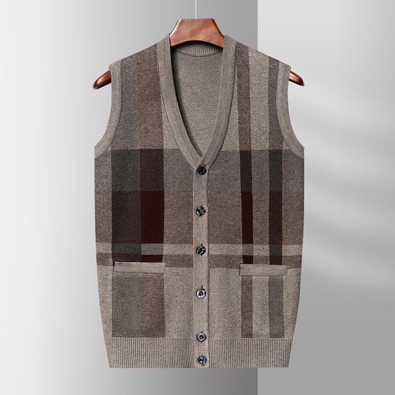 Мужской кардиган жилет из шерсти с V-образным вырезом, цветной, трикотажный жилет без рукавов, куртка с застежкой-клипсой в виде лошади