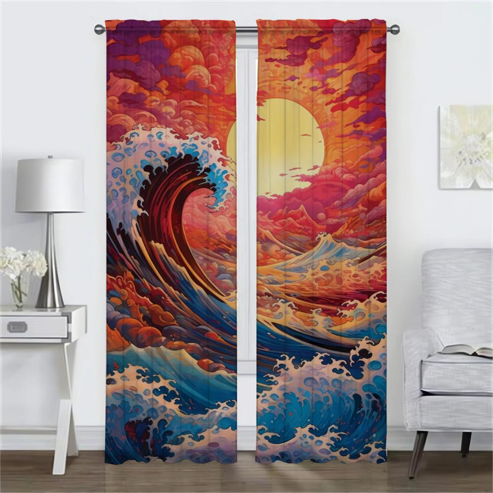 Set Of 2 Wave Halloween Decoration Partition Curtains Living Room Curtain Home Interior Shades Kitchen Blackout For Area Made Polyester