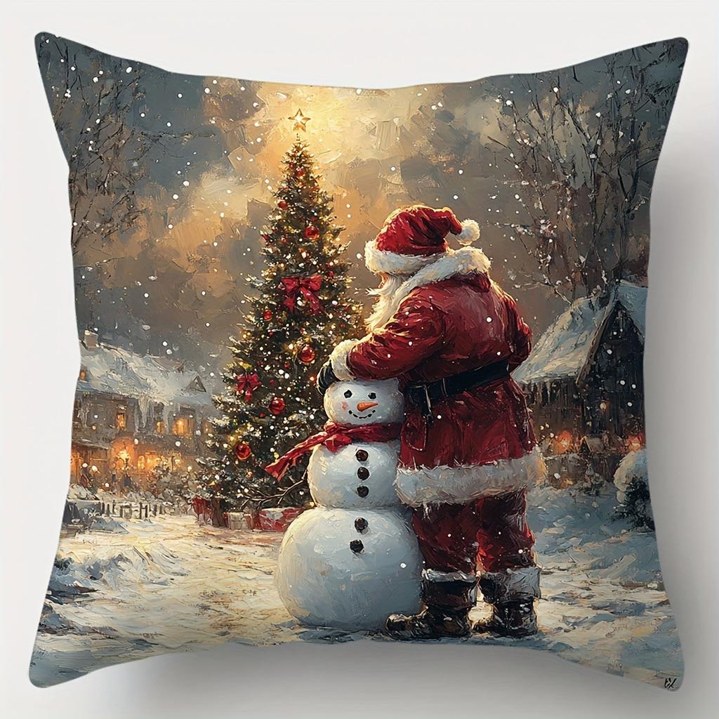 Рождественское украшение наволочка Зимняя снежная сцена Санта-Клаус Снеговик наволочка Чехол для диванной подушки украшение для дома
