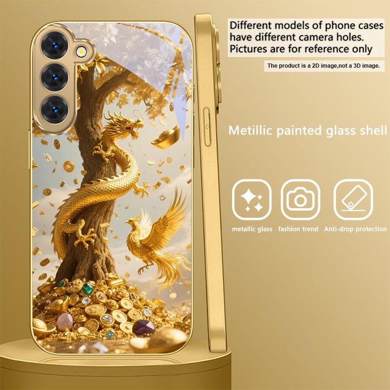 Золотой Дракон Сворачивается Для Samsung Galaxy S20 FE S21 S22 S23 Plus S24 Ultra S25Ultra S21+ S9+ S22Plus Золотой стеклянный чехол для телефона