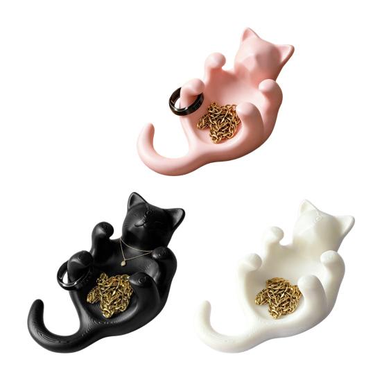 3D-печатный sculpted черный кот поднос милый котенок ювелирные изделия безделушка блюдце с полым животом настольный декоративный держатель для колец для сережек браслетов ожерелий
