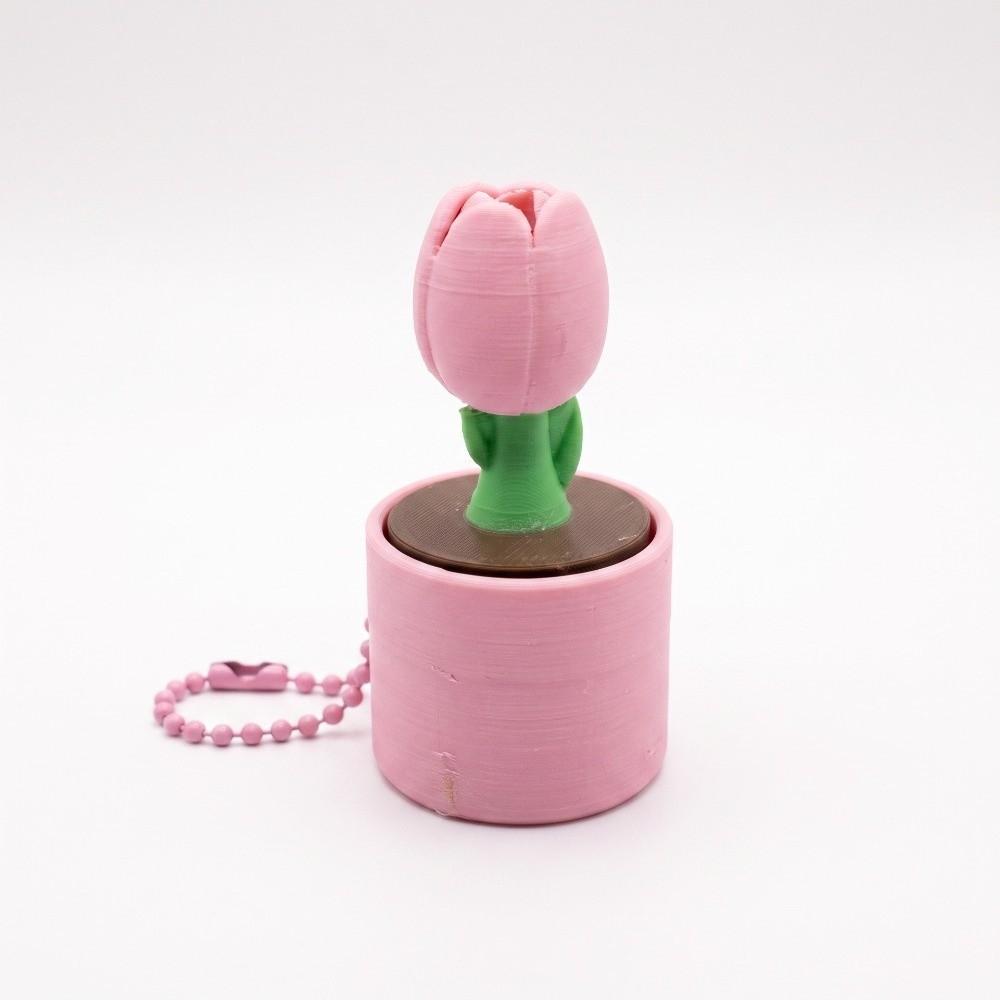 3D Printed Mini Potted Plants Clicker Keychain Simulation Daffodil Tulip Keychain Children Adults