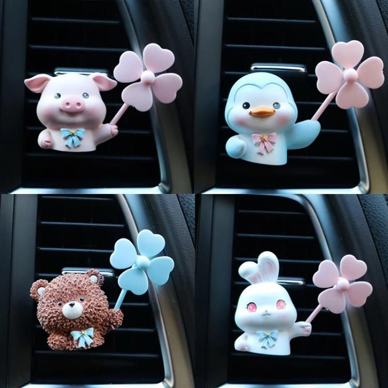 Car Air Freshener Clips Cute Animal Rotating Windmill Perfume Diffuser Air Conditioner Vent Decorations Car Interior Accessories