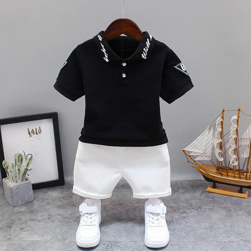 Комплект одежды для маленьких мальчиков, летний белый, черный детский спортивный костюм, комплекты официальной одежды для маленьких мальчиков