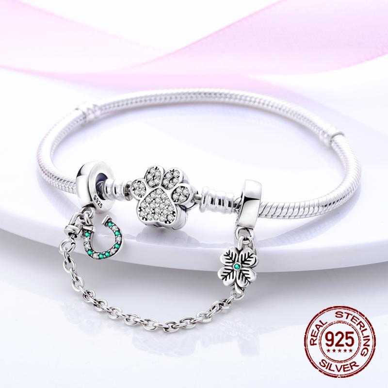 Spacer Clip Charms Safety Chain 925 Silver love Daisy Heart Charms Fit 4MM hole diamete Bracelet Jewelry DIY Gift