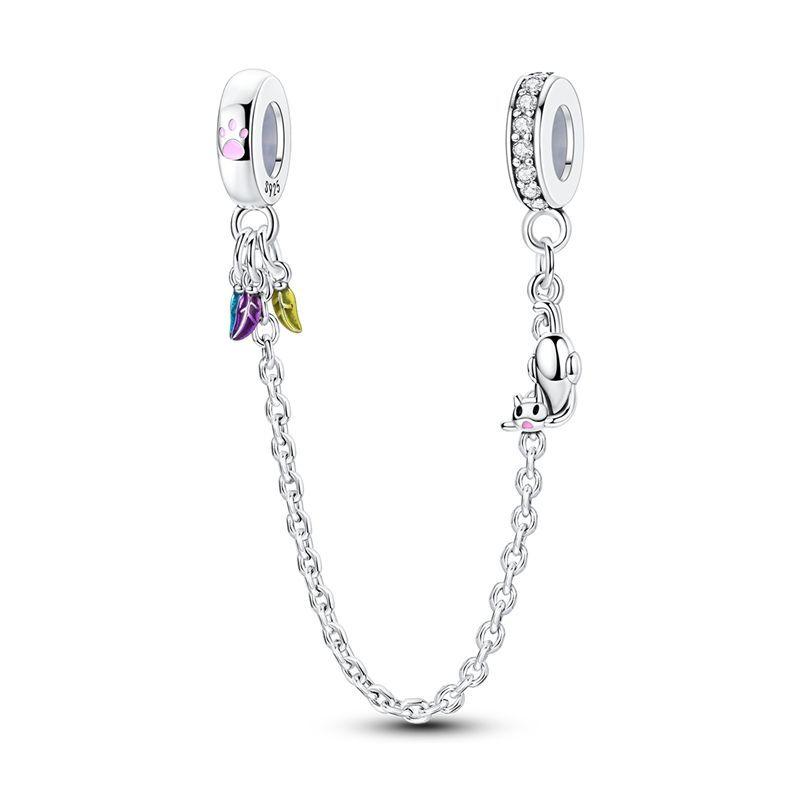 Новая медная цепочка безопасности с подвесками в виде бабочки, сердца, дерева, луны, браслет-амулет, бусина, подходит для оригинального браслета, сделай сам, женские украшения