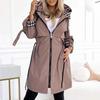 Winter Womens Plaid Print Hooded Long Trench Coat Casual Loose Fit Commute Outerwear