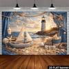 2D Nautical Backdrop with Lighthouse, Sailboat, Starfish & Seashells