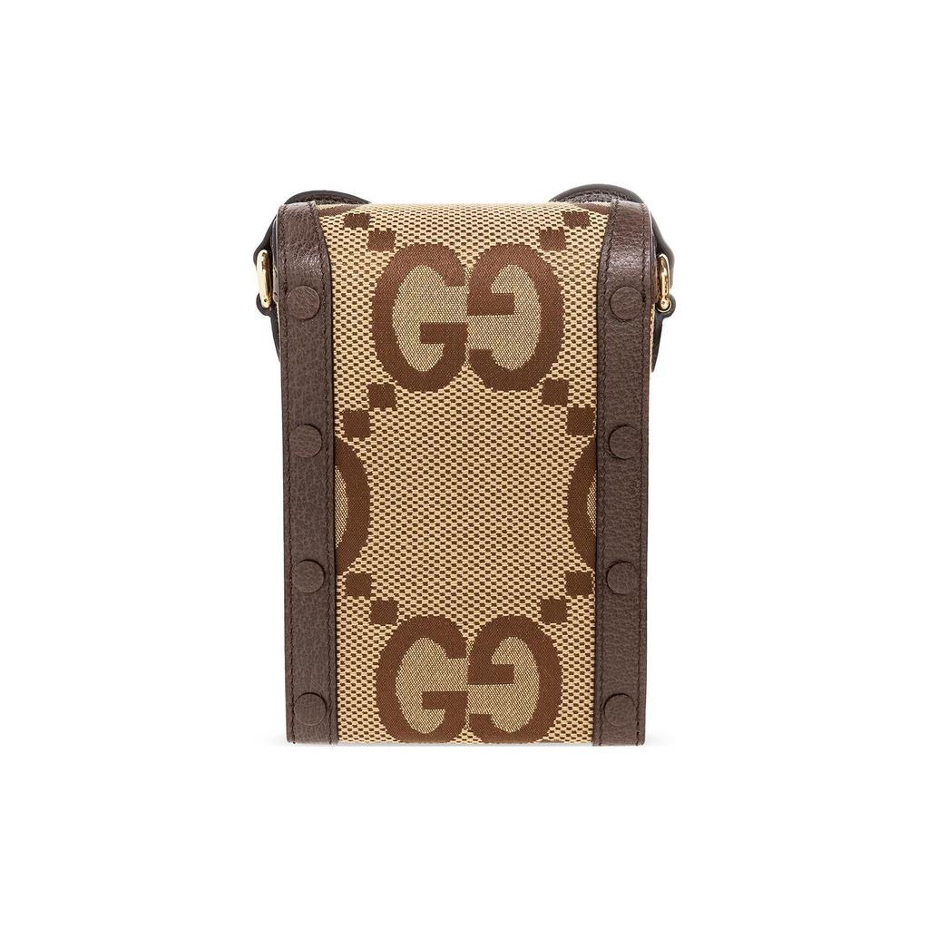 Gucci Мини-сумка через плечо Umbo GG, Бежевый холст Эбони с отделкой из коричневой кожи, Золотая фурнитура, Унисекс для ежедневных покупок, путешествий 625615-UKMBG-2572