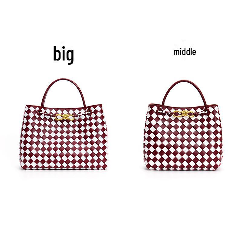 Модная плетеная сумка-тоут 2023 года: Золотая фурнитура, пряжка-веревка, ромбовидный дизайн, большая вместимость, сумка через плечо и через плечо для женщин