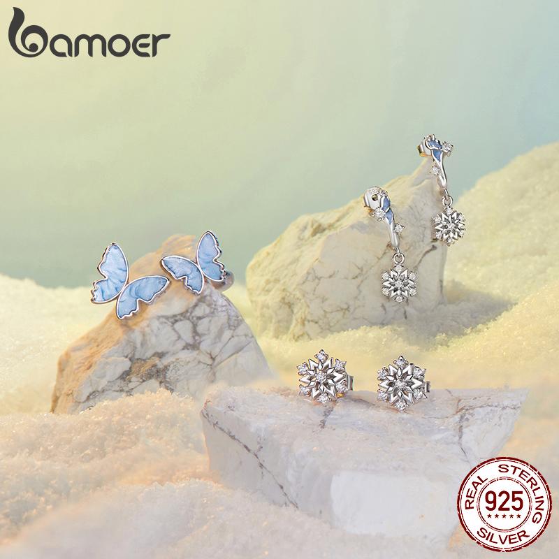 BAMOER Кольцо-бабочка из серебра 925 пробы, синее, регулируемое, с покрытием из белого золота, кольцо-обещание, рождественское, милое, изящное, шикарное ювелирное изделие