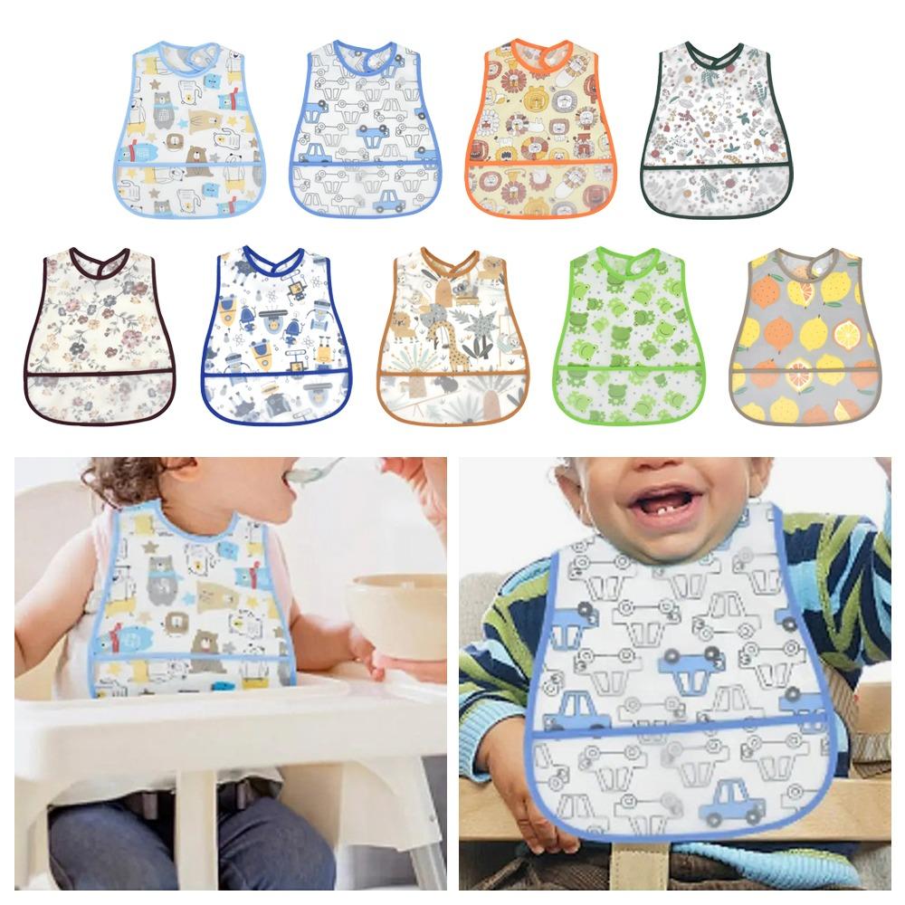Водонепроницаемые детские слюнявчики с мультяшным рисунком, дизайн с большим карманом, детский фартук, детские слюнявчики из ЭВА для девочек и мальчиков