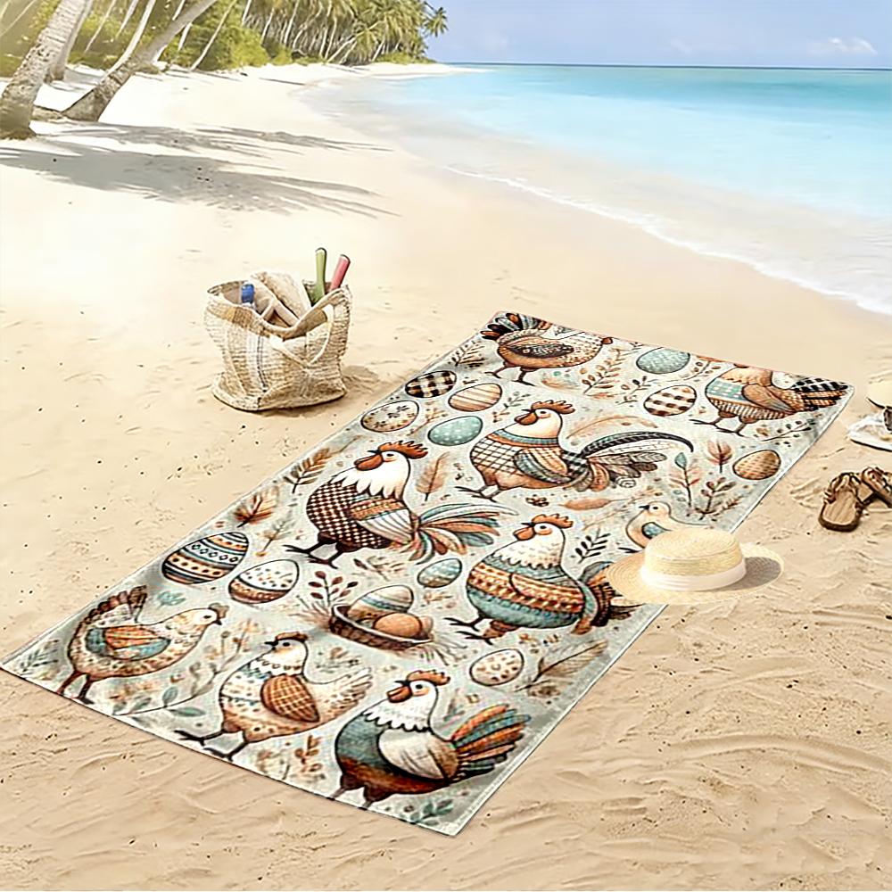 Farm Rooster and Egg Pattern Design Beach towel quick-drying for travel outdoor sports jogging beach and swimming