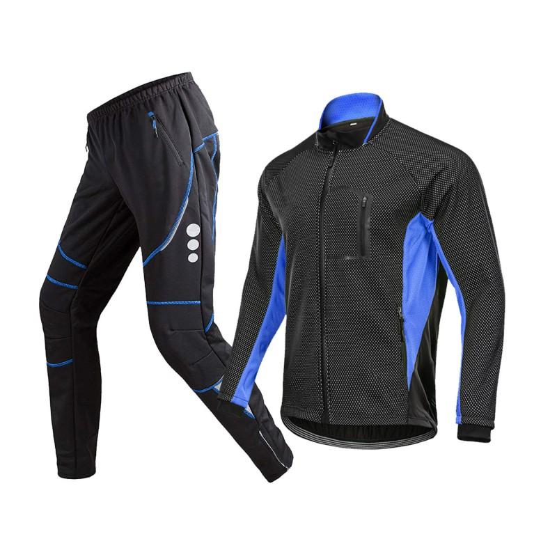 Mens Winter Cycling Jacket Pants Set Warm Windproof Thermal Bike Riding Outfit Cold Weather Outdoor Sports