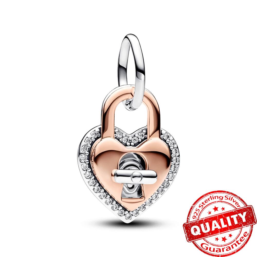 Настоящее S925 стерлингового серебра Бесконечность Двойное Сердце Любовь Разделение Шарм Fit Браслет Для Женщин Оригинальное Ожерелье Подвеска Ювелирные Изделия