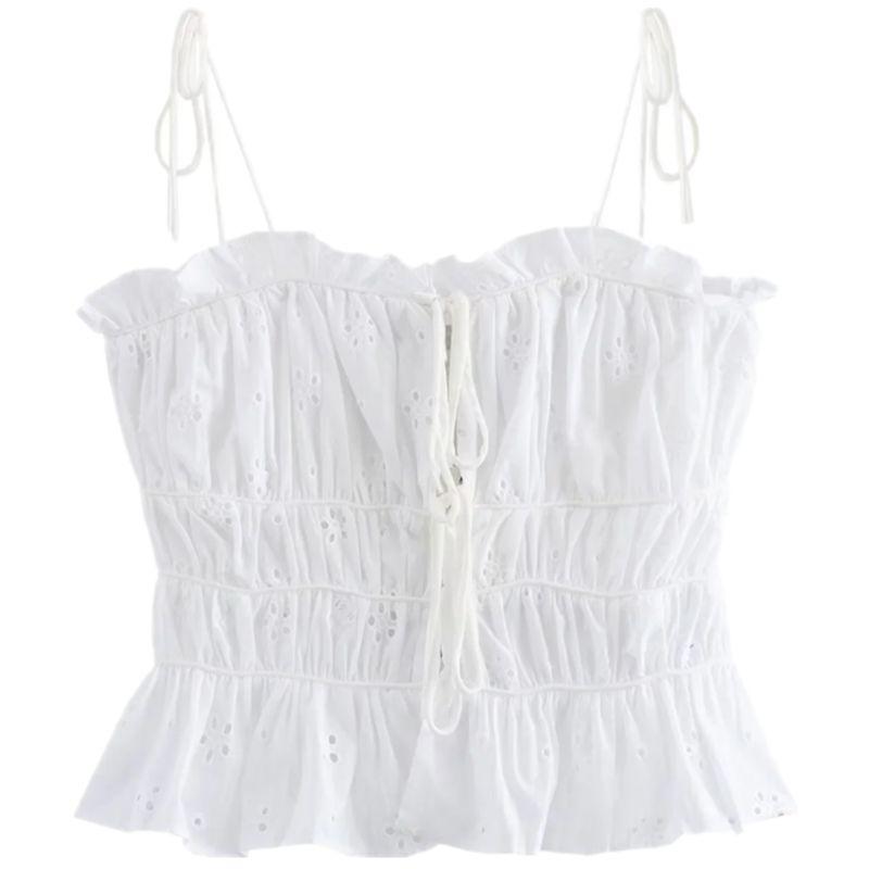 Fashion Style Summer New Women's Sling Easiest for Match Bowknot Decoration Cut Out Embroider Tops 3456361 250