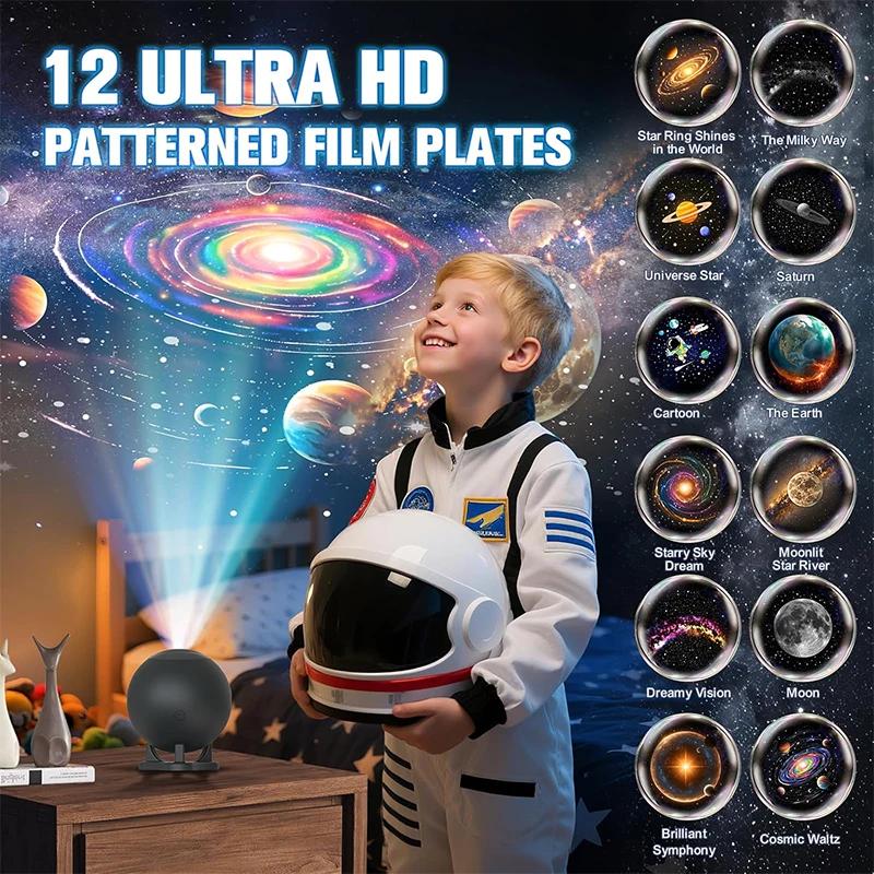 Galaxy Projector, Star Projectors with 12 Space Films For Bedroom Planetarium Night Light Ceiling Nebula Living Game Room Decor