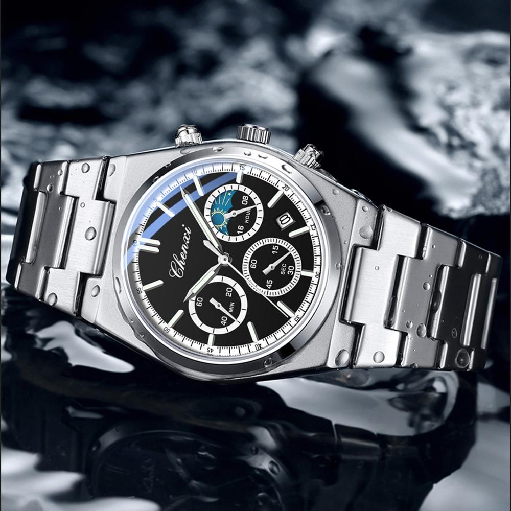 Роскошные часы для мужчин кварцевые деловые мужские часы водонепроницаемые светящиеся мужские часы из нержавеющей стали с хронографом