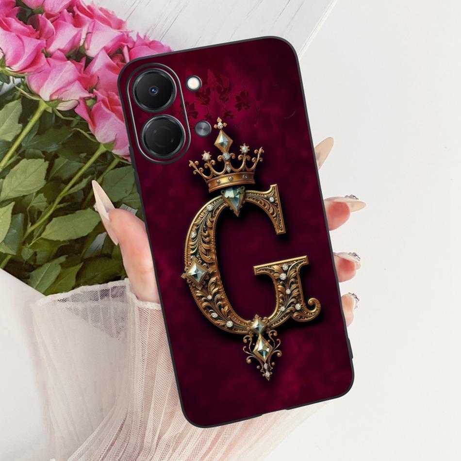 For Tecno Spark Go 3 2026 Royal Crown Initial Letter Couple Phone Case For Tecno Spark Go3 KN3 Black Silicon Soft Covers Bumpers