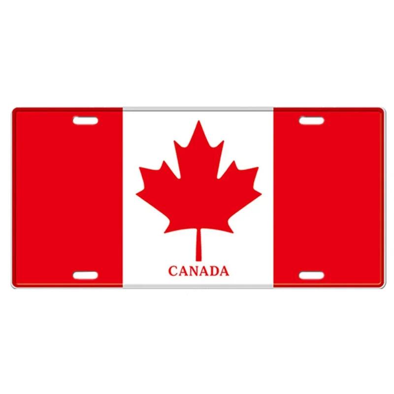 Canada Australia UK US National Flag Tin Sign Shabby Retro Car Plate License Iron Painting Metal Plaques Wall Decor For Bar Pub