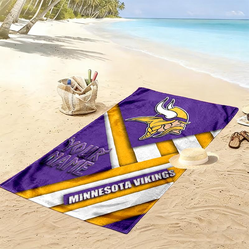 Name Custom Minnesota Vikings Print Beach Towel, Large Soft Quick Dry Towel for Beach Camping Swimming