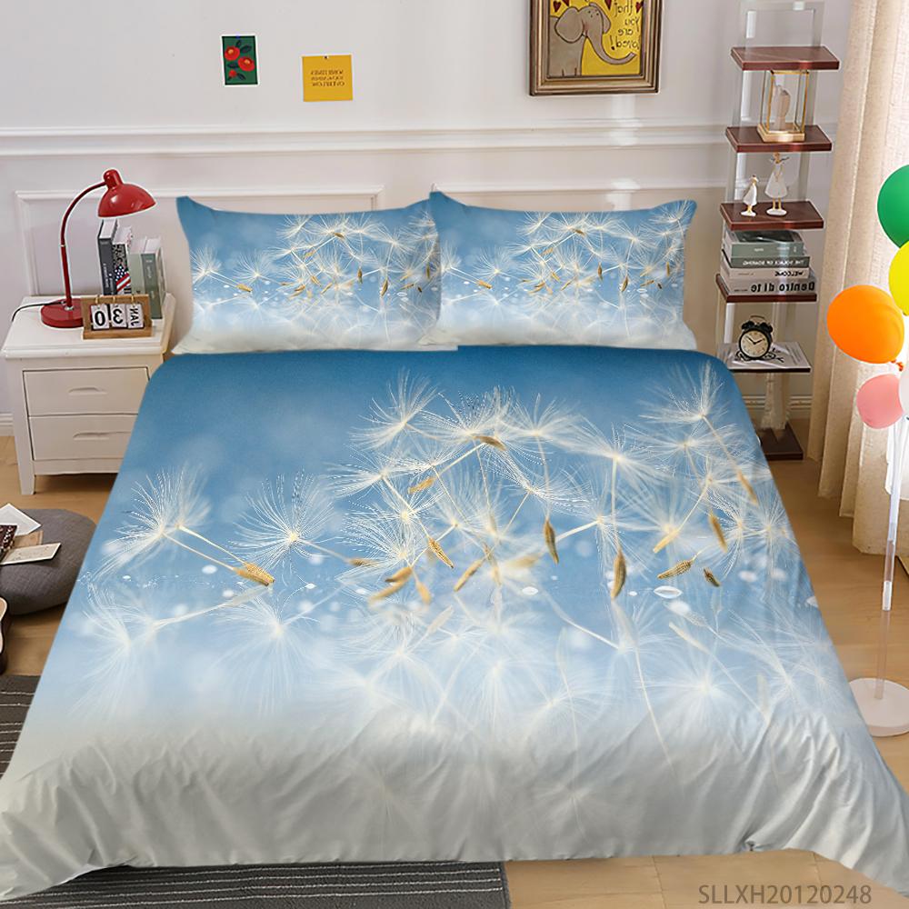 Постельное белье с 3D принтом одуванчика, односпальная двуспальная кровать, полноразмерная наволочка с растительным узором и пододеяльник 2 или 3, удобное украшение для дома