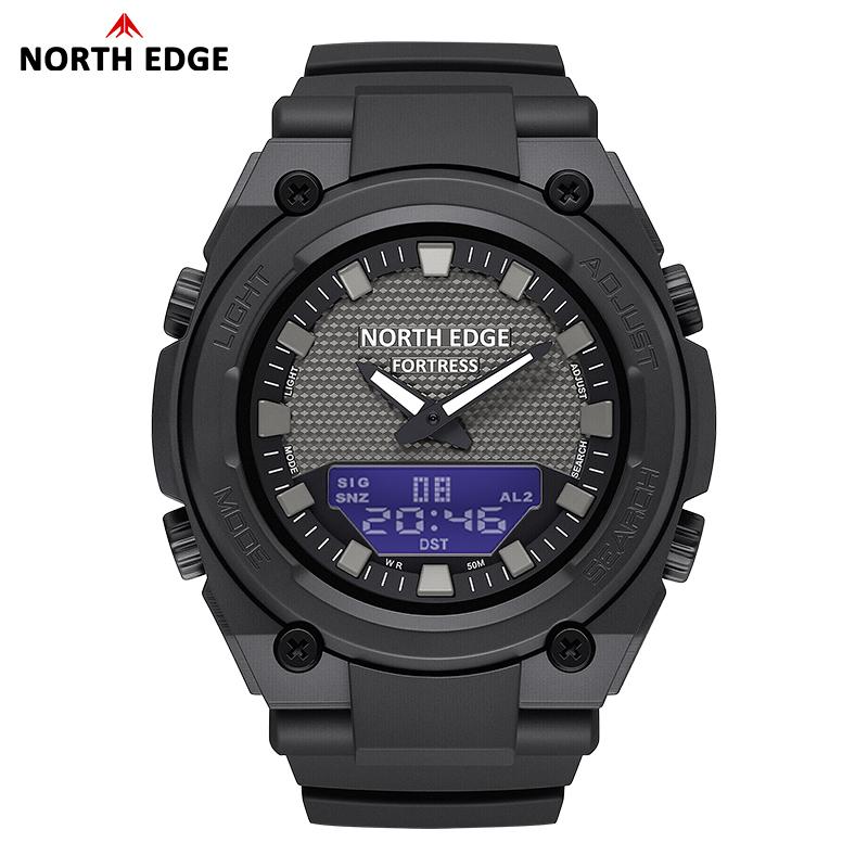 NORTH EDGE FORTRESS 2026 Мужские армейские военные цифровые часы для активного отдыха Водонепроницаемые 50M Часы Мировое время Таймер обратного отсчета Светодиодный часы