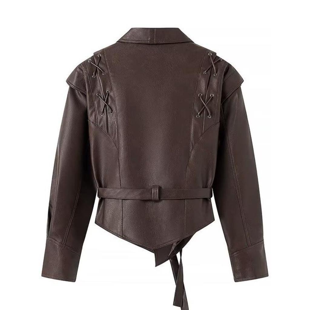 Осенне-зимняя куртка из искусственной кожи, женская модная винтажная женская куртка с v-образным вырезом из искусственной кожи, элегантная уличная повседневная женская верхняя одежда