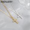 Fashion Female Shiny Zircon Cross Pendant Necklace For Women Golden Silver Color Chain Jewelry Accessories