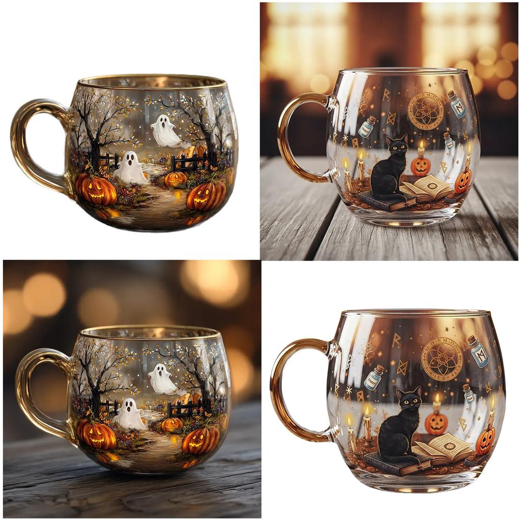 Halloween Themed Painted Glass Cup For Dining Parties Dishwasher Safe 200ml Capacity Painted Glassware