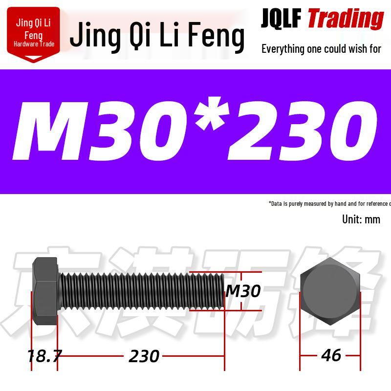 12.9 Grade High-Strength Blackened Hex Bolt M22-M48