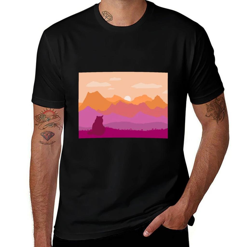 Lesbian Cat Landscape TShirt Casual Loose Fit Short Sleeve TShirt