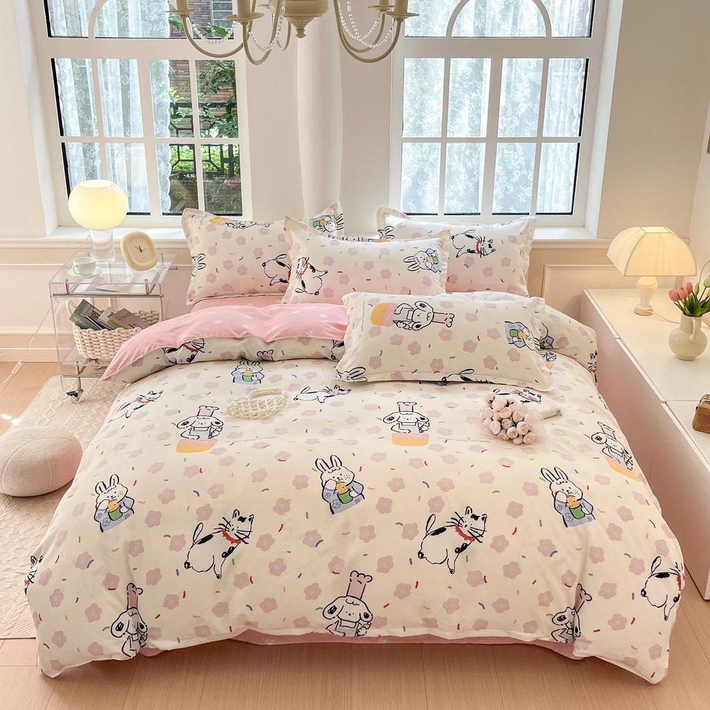 Маленький свежий комплект из четырех предметов из чистого хлопка с потертостями, приятная к коже простыня, пододеяльник из стиранного хлопка, комплект из трех предметов для общежития