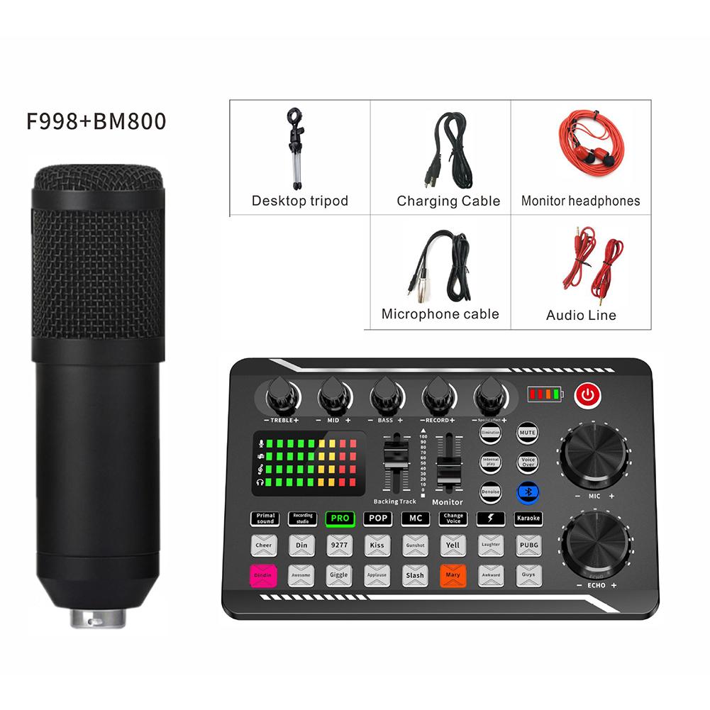 F998 Bluetooth-совместимый комплект звуковой карты Студийная запись Телефон ПК Прямой аудиомикшер