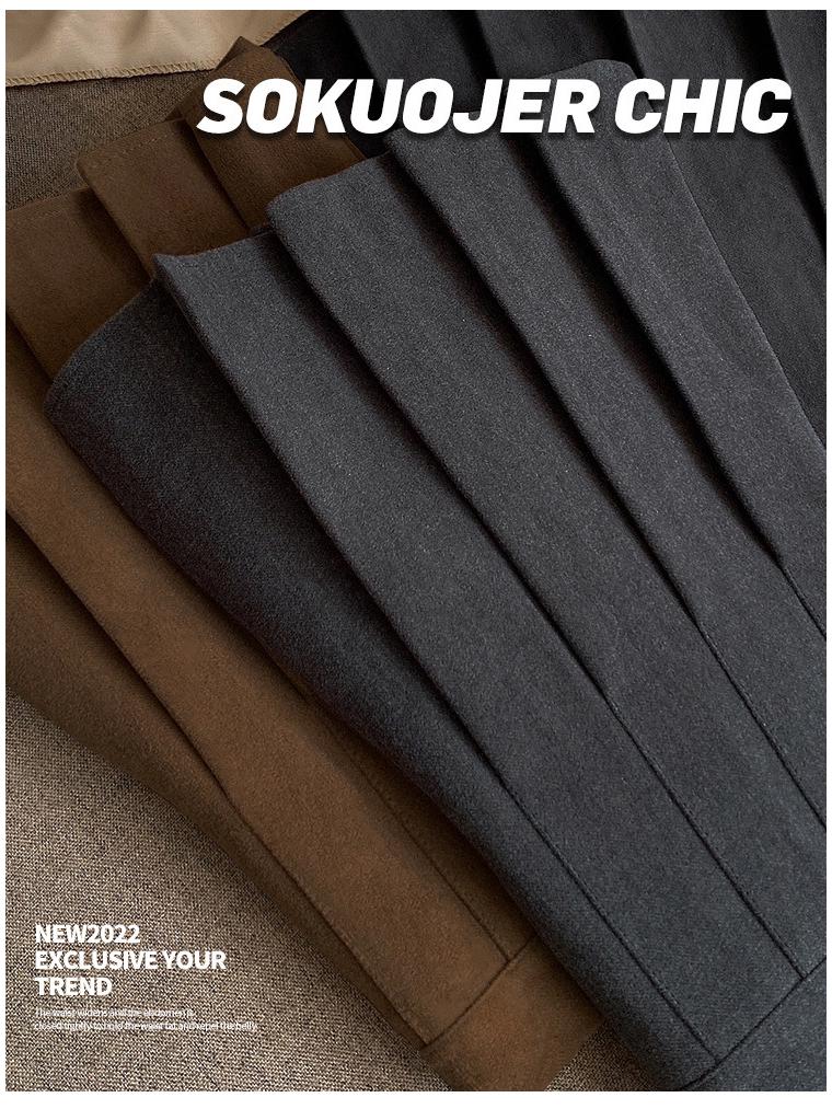 Женская высококачественная черная юбка А-силуэта плиссе из смесовой шерсти - Плотная, с высокой посадкой, стройнящая, большого размера, короткой длины для осени и зимы.