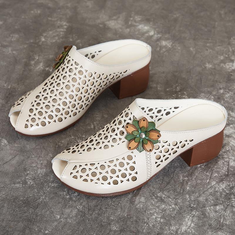 Летняя женская обувь в этническом стиле, толстый каблук, мягкая подошва, сандалии из коровьей кожи