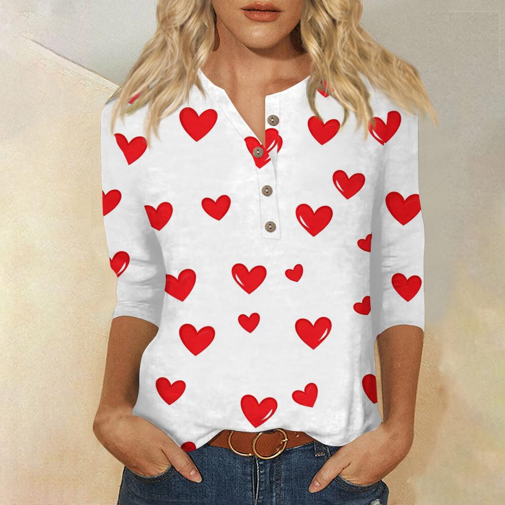 Женская мода повседневная блузка с пуговицами и рукавом 3/4 с принтом ко Дню святого Валентина