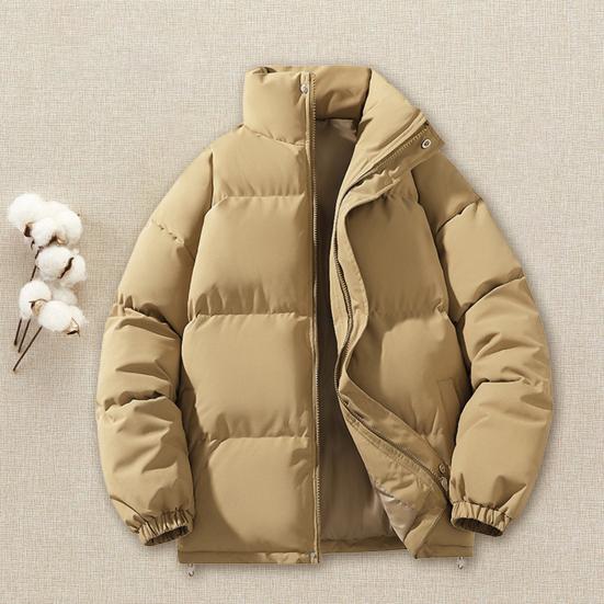 Men Autumn Cotton Coat High Collar Long Sleeve Zipper Closure Windproof Coat with