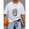Crewneck T Shirt White Lion Faces Graphic Print Casual Wear for Men and Women Streetwear Fashion Statement Outfit Summer Top