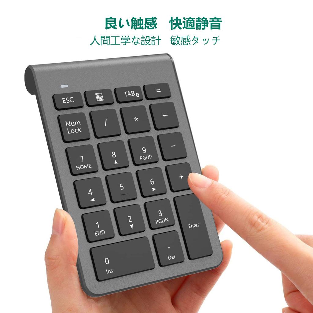 Wireless Bluetooth Numeric Keypad, Multi-Device Compatible, with Tab Key, Ultra-Slim, Compatible with Windows, iOS, and Linux, Portable, Space Gray