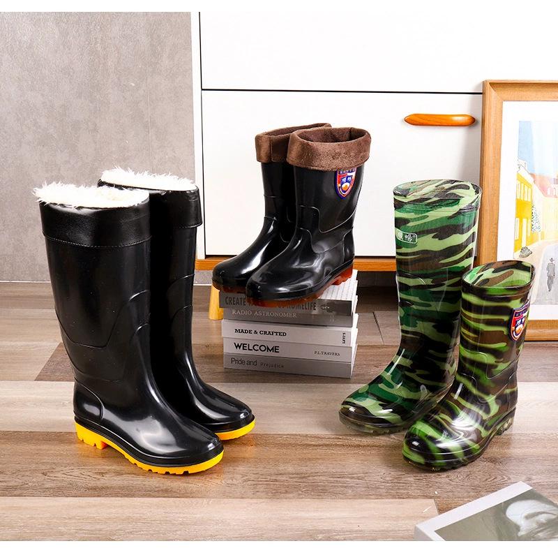 Men's Non-Slip Water-Resistant Work Boots: High-Top, Thick, Durable, Velvet-Lined for Construction and Kitchen Safety