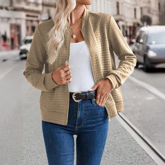 Женская куртка на молнии с длинными рукавами, воротником-стойкой, вафельное пальто, повседневная приталенная толстовка, осенняя верхняя одежда