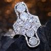 Huitan Геометрический Дизайн Женское Кольцо Полностью Сверкающий Фианит Роскошные Аксессуары для Вечеринки Повседневные Серебристый Цвет Украшения