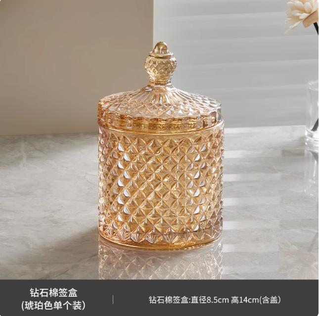 Банка для хранения из темно-серого хрустального стекла с крышкой, консервная, 600 мл, банки с алмазной огранкой, сахарница, коробка для ватных палочек, бытовой органайзер, украшение