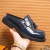 Men Tassel Shoes Black PU Thick Sole Anti Slip One Step Step Business Brand Half Slippery Leather Shoes 38-46 Men Shoes