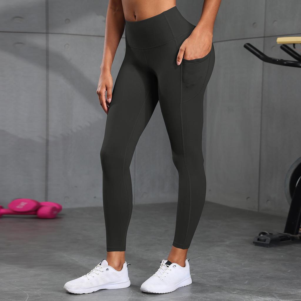 Женские однотонные леггинсы с боковыми карманами, повседневные обтягивающие эластичные леггинсы